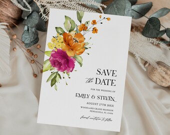 Hot Pink and Orange Save the Date Template, Wedding Date Reservation Template • INSTANT DOWNLOAD • Editable, Printable Template, #138