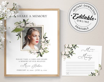 Share a memory sign and card templates • INSTANT DOWNLOAD • Editable, Printable Templates
