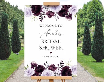 Purple and Lavender Bridal Shower Welcome Sign Template, Poster Template • INSTANT DOWNLOAD • Editable, Printable Template, A124