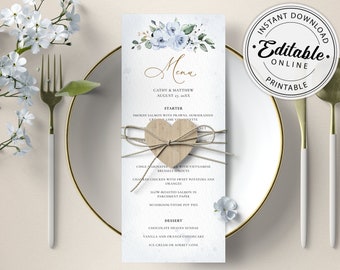 Blue Roses Menu Template, Editable Printable (Instant Download) #127