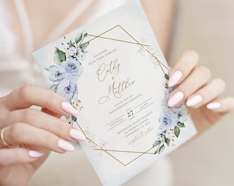 Dusty Blue Wedding Invitation Template • INSTANT DOWNLOAD • Editable, Printable Template, #127