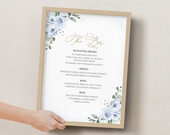 Modello di menu del bar Blue Roses, modificabile e stampabile (download immediato) #127