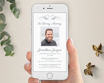 Electronic Funeral Announcement, Funeral Electronic Invitation for Smartphones, Electronic Celebration of Life invitation, Editable Evite