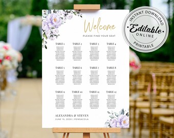 Lavender Floral Wedding Seating Chart Template (Digital Download)