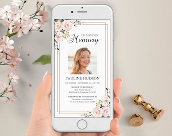 Pink Roses Funeral Announcement Template, Funeral Invitation, Editable Evite (Digital Download)