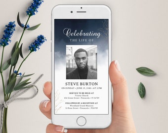 Navy Blue Electronic Funeral Announcement, Editable Evite (Digital Download)