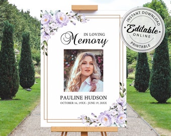 Purple Funeral Welcome Sign Template, Memorial Poster (Editable Online Download)