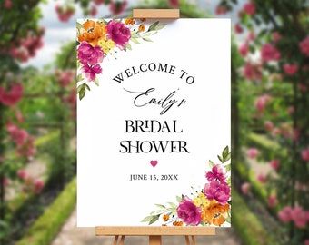 Hot Pink and Orange Bridal Shower Welcome Sign Template • INSTANT DOWNLOAD • Editable Template, #138