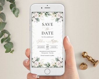 Greenery Electronic Save the Date Template, Save the Date Announcement, Evite, A109