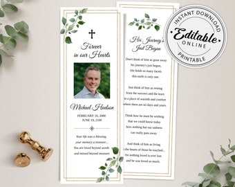 Greenery Funeral Bookmark Template, Printable Bookmark Template, Funeral Keepsake Cards, Memorial Card for Remembrance