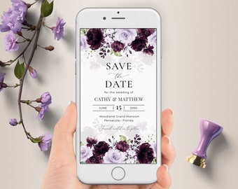 Electronic Save the Date Template with Purple and Lavender Roses, Save the Date Announcement, Evite, A124
