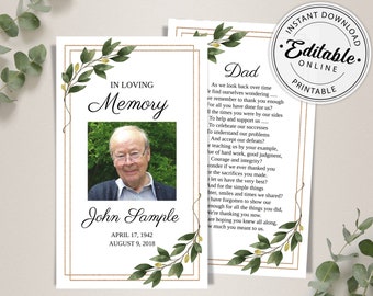 Editable Funeral Prayer Card Template (Digital Download)