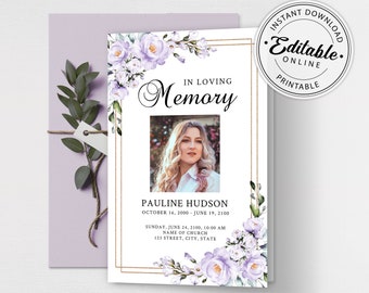 Funeral Program Template, Memorial Program Template, Order of Service, Editable Funeral Program, Obituary Program, Printable Funeral Program