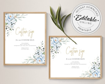 Blaue Hochzeit benutzerdefinierte Schild Vorlage, Schild Vorlage für Hoch- und Querformat • SOFORTIGER DOWNLOAD • Bearbeitbare, druckbare Vorlage, A118