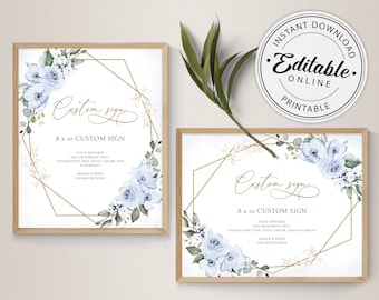 Blue Roses Custom Sign Template, Editable Printable (Digital Download) #127