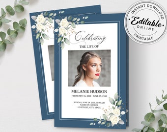 Printable Funeral Program Template | Memorial Program Template | Order of Service | Editable Funeral Program| Obituary Program