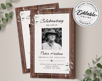 Funeral Program Template | Memorial Program Template | Order of Service | Editable, Printable Funeral Program | Instant Download