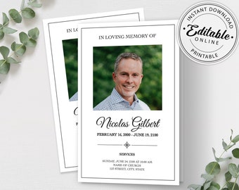 Funeral Program Template | Memorial Program Template | Order of Service | Editable Funeral Program | Obituary Program | Printable | Man