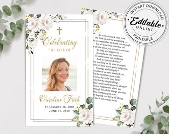 Editable Funeral Prayer Card Template, Printable Memorial Prayer Card Template, Funeral Prayer Card, Catholic Mass Card, Obituary Card