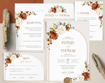 Terrakotta und Ivory Hochzeitseinladungsvorlagen Bundle, Wedding Template Suite • SOFORTIGER DOWNLOAD • Bearbeitbare, druckbare Vorlagen, A132