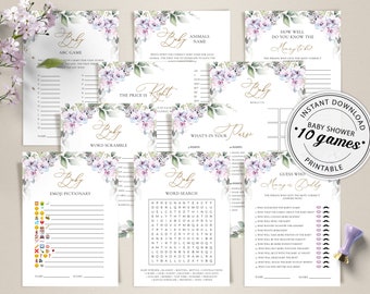 Lavender Baby Shower Games Template Bundle, Printable Baby Shower Games Pack, Baby Shower Activities Set, #101