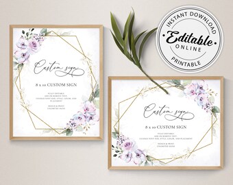 Custom Sign Template with Lavender Roses, Portrait and Landscape • INSTANT DOWNLOAD • Editable, Printable Template, #101