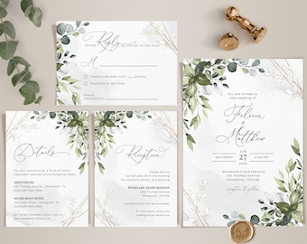 Greenery Wedding Invitation Template Suite (Digital Download) A107