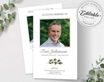 Editable Funeral Program Template, Celebration of Life (Digital Download)