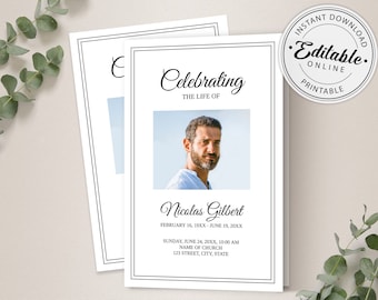 Funeral Program Template | Memorial Program Template | Order of Service | Celebration of Life Invitation | Obituary Program | Printable |Man