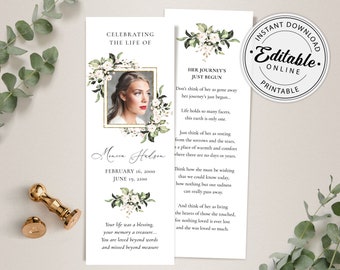 Funeral Bookmark Template, Celebration of Life Bookmark, Funeral Keepsake Cards, Memorial Card for Remembrance, Instant Download