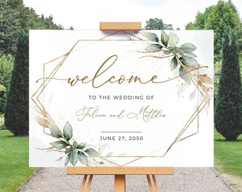 Boho Greenery Wedding Welcome Sign Template (Vertical, Horizontal) • INSTANT DOWNLOAD • Editable, Printable Template, A112