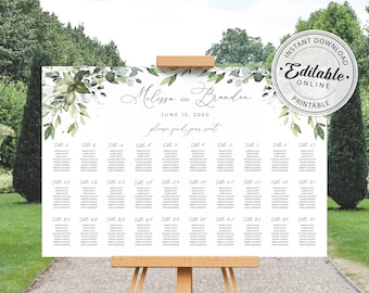 Greenery Wedding Seating Chart Template (Digital Download) A107