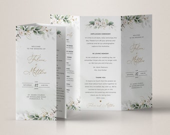 Greenery Wedding Trifold Program Template, Wedding Brochure (Digital Download) A109