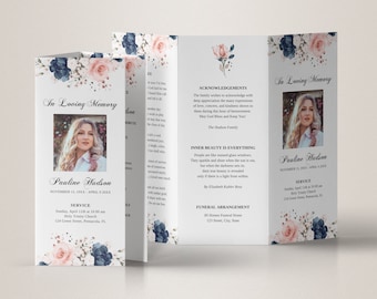 Trifold Funeral Program Template, Floral Memorial Program, Editable Memorial Service Template, Order Of Service, Printable Funeral Program