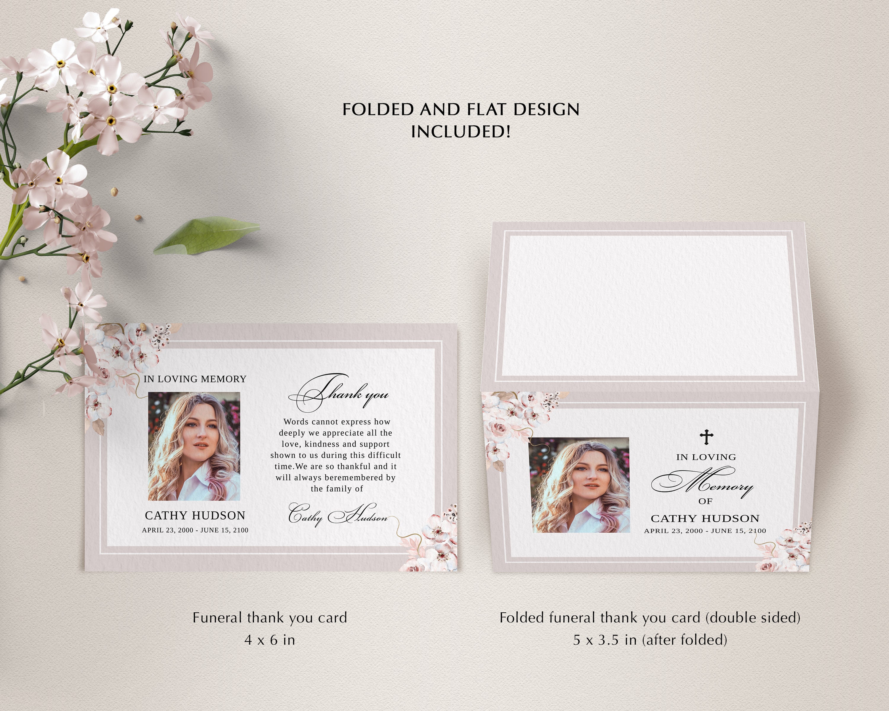 Pink Roses Funeral Thank You Card Template (instant Download) - Etsy UK