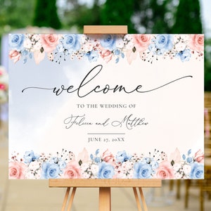 Dusty Blue and Blush Pink Wedding Welcome Sign Template INSTANT DOWNLOAD Editable, Printable Template, 122 image 3