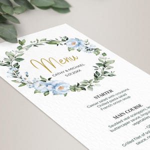 Greenery Wreath Menu Template • Wedding, Baptism, Shower, Brunch, Dinner • Editable Printable • Instant Download • A118 image 4