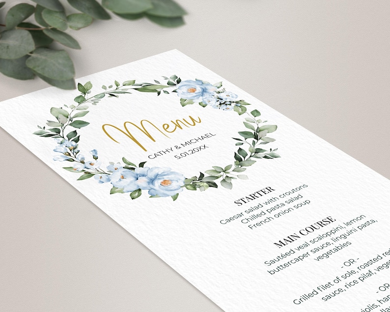 Greenery Wreath Menu Template • Wedding, Baptism, Shower, Brunch, Dinner • Editable Printable • Instant Download • A118 image 4