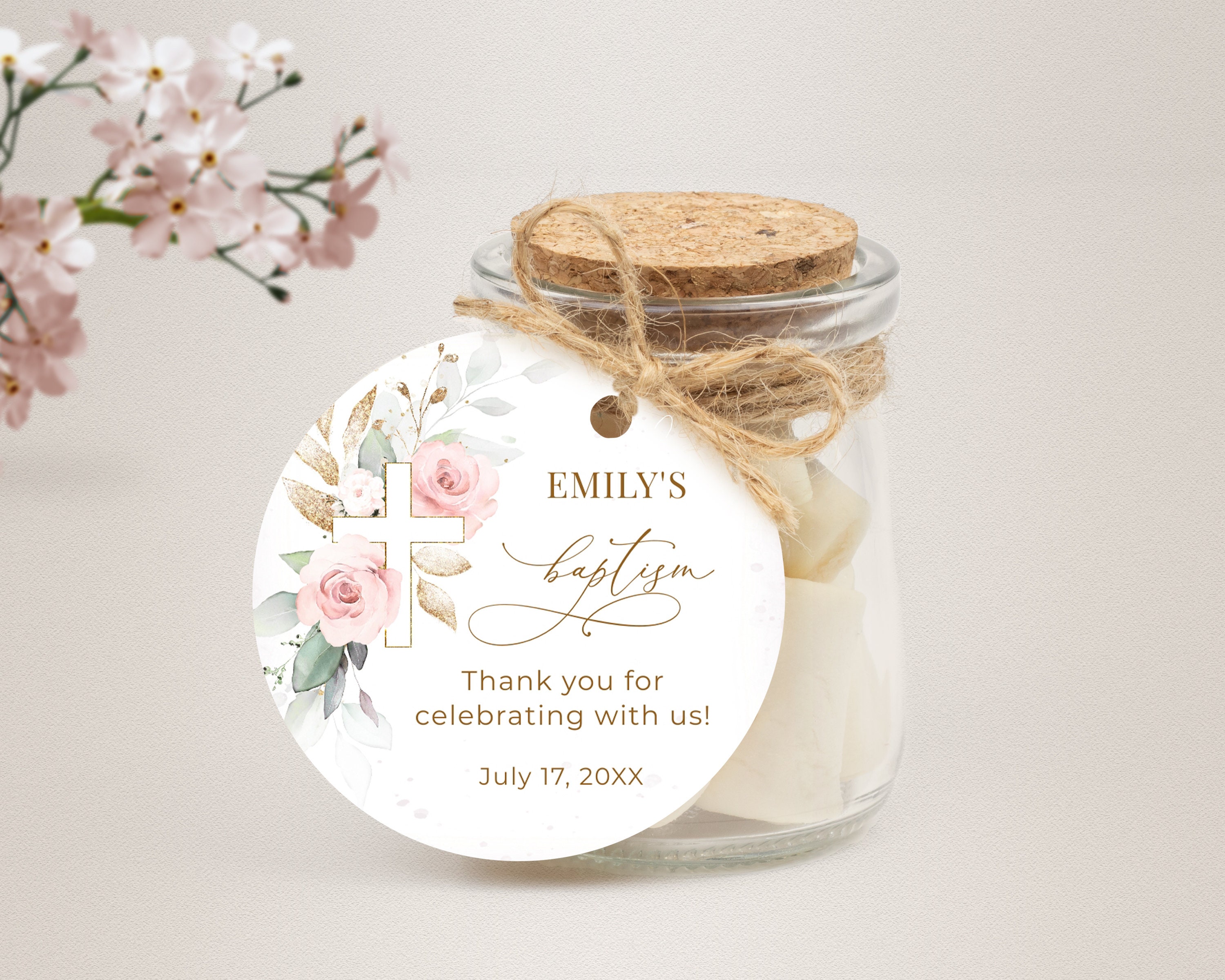 Pink Roses With Tag Light Pink Roses Favor Tag Template, Printable Stickers (digital ...