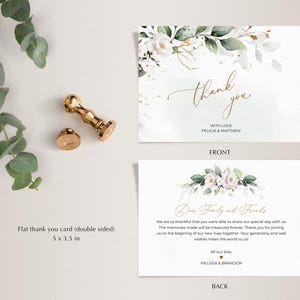 Greenery and White Roses Wedding Thank You Card Template (Digital Download), A109 image 5