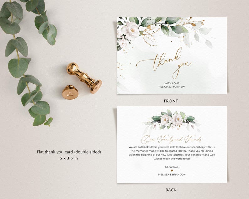 Greenery and White Roses Wedding Thank You Card Template (Digital Download), A109 image 5