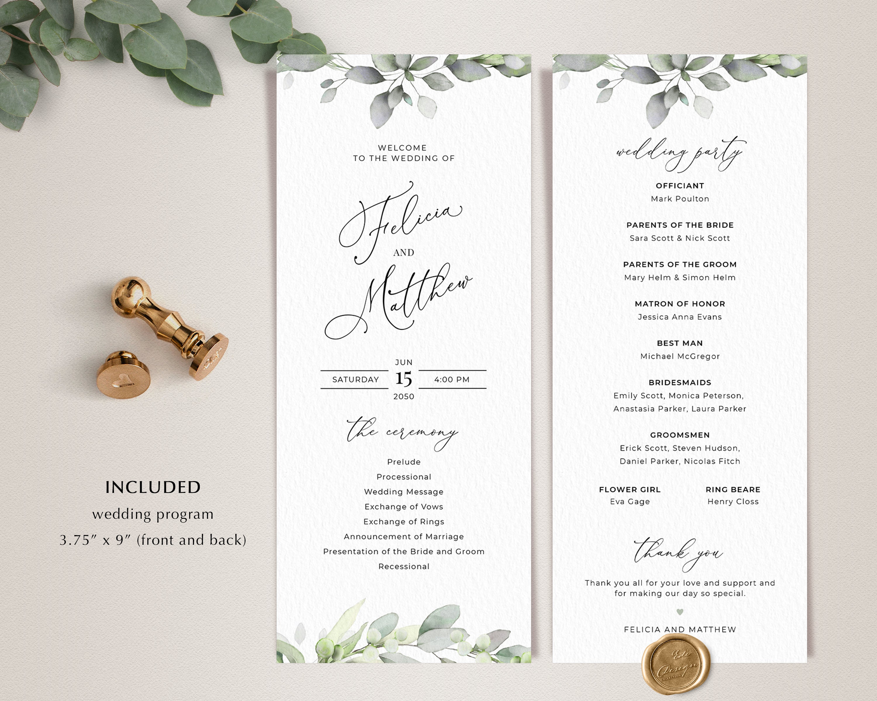 Boho Greenery Wedding Program Template Bohemian Program - Etsy