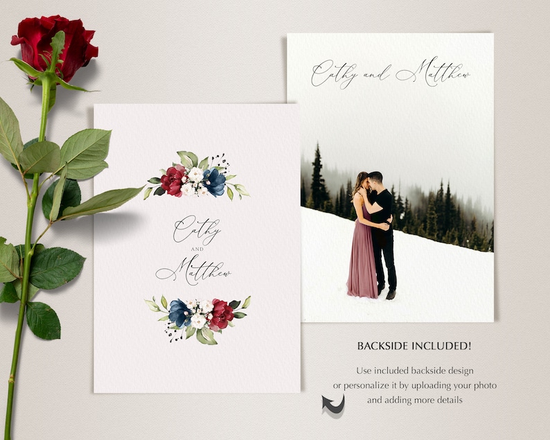 Navy Blue and Burgundy Wedding Invitation Template Suite | Etsy