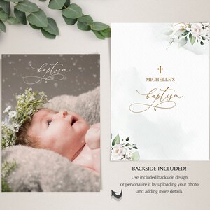 Greenery White Roses Baptism Invitation Template (Digital Download) immagine 6