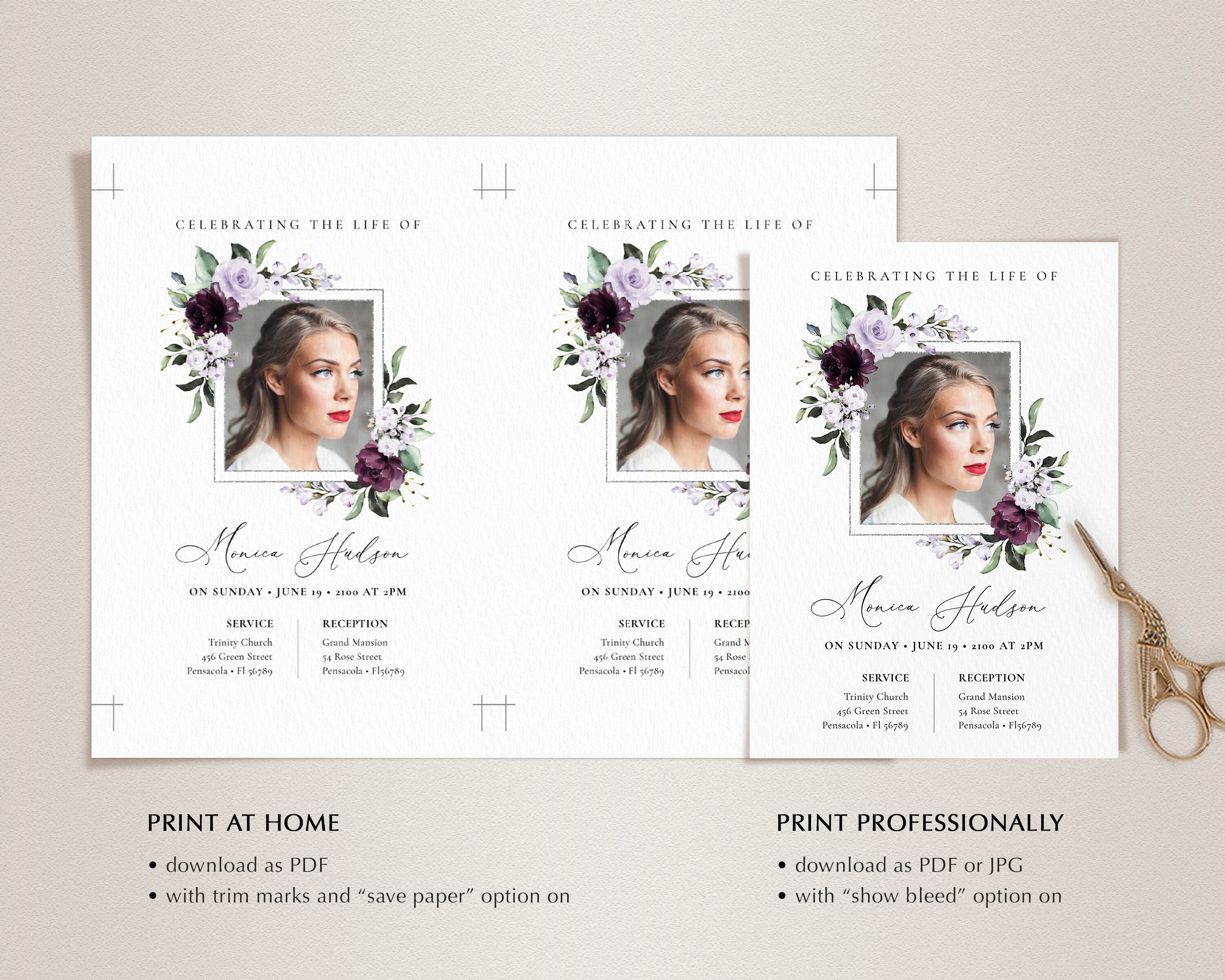 Funeral Announcement Card Template Lavender Funeral Etsy UK