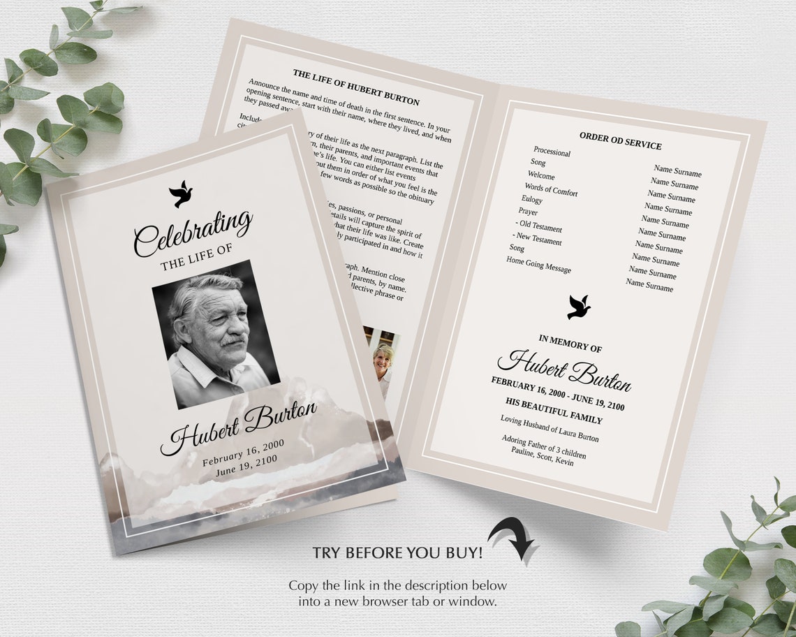 Funeral Program Template Memorial Program Template INSTANT Etsy
