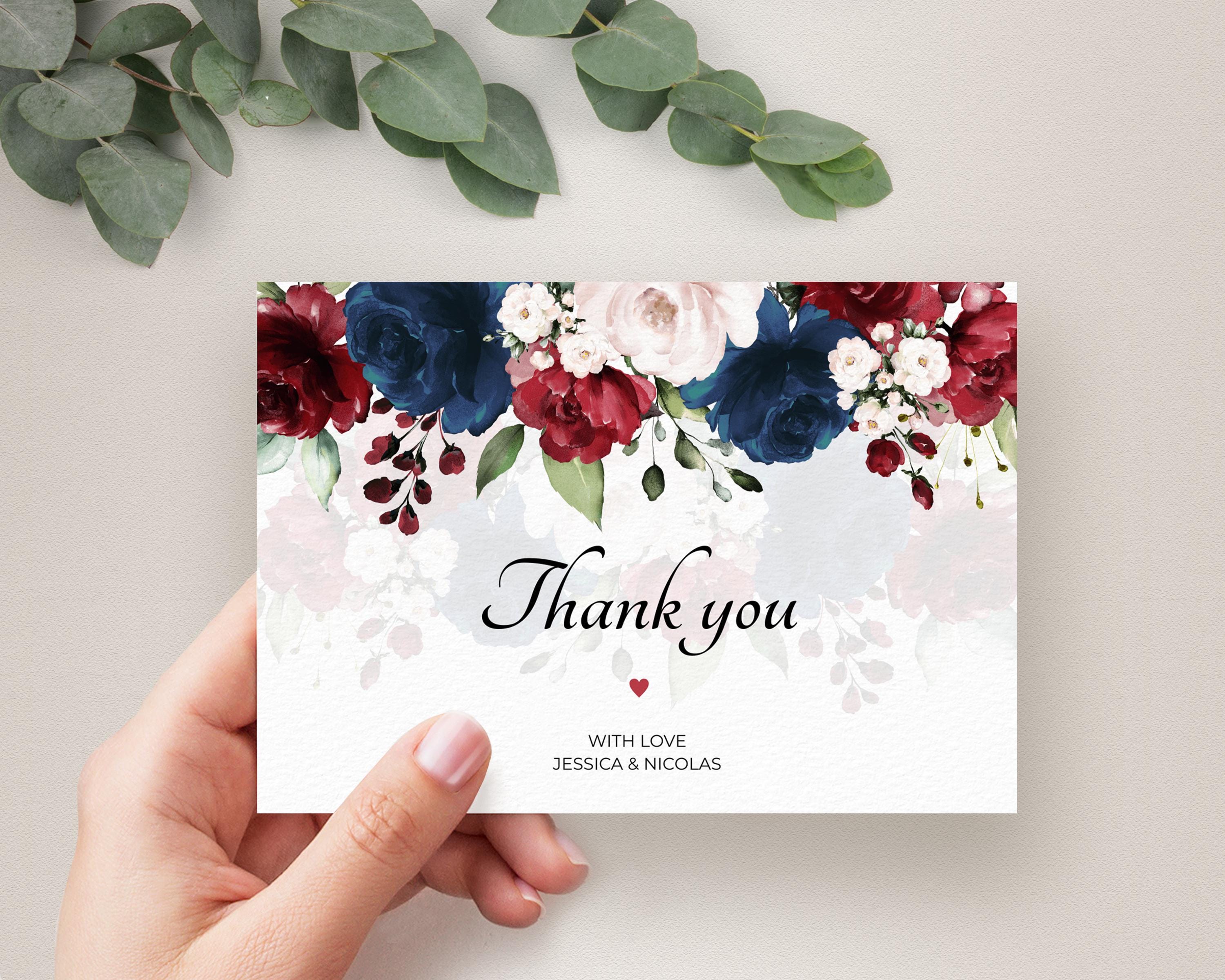 Navy Blue and Burgundy Wedding Thank You Card Template • INSTANT ...