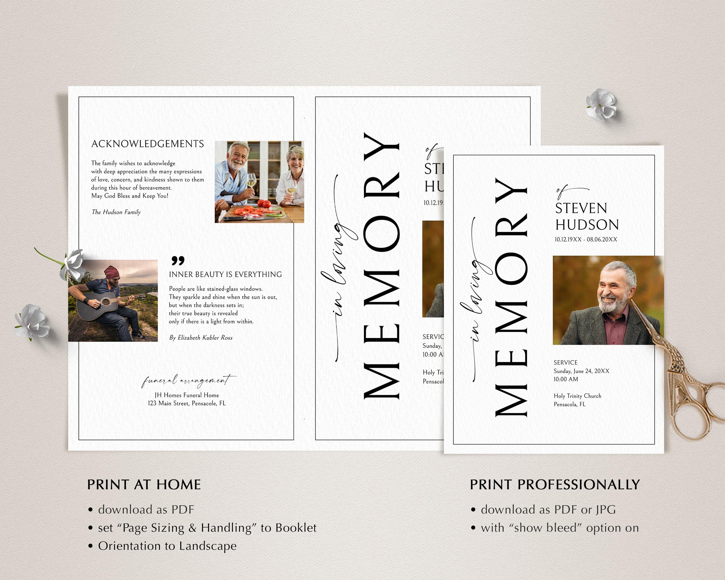 Funeral Program Template, Order of Service • INSTANT DOWNLOAD ...