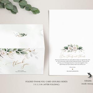 Greenery and White Roses Wedding Thank You Card Template (Digital Download), A109 image 6