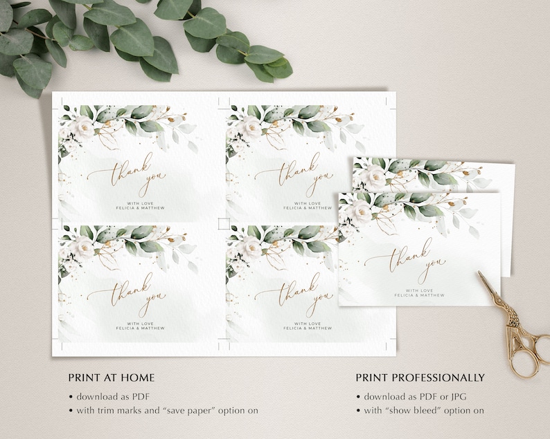Greenery and White Roses Wedding Thank You Card Template (Digital Download), A109 image 7
